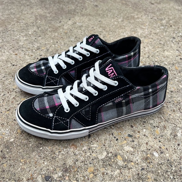 (Sold) Vans Plaid Skate Shoe Sneaker Pink Black Plaid Emo Draculara Tory Herring - Picture 11 of 12
